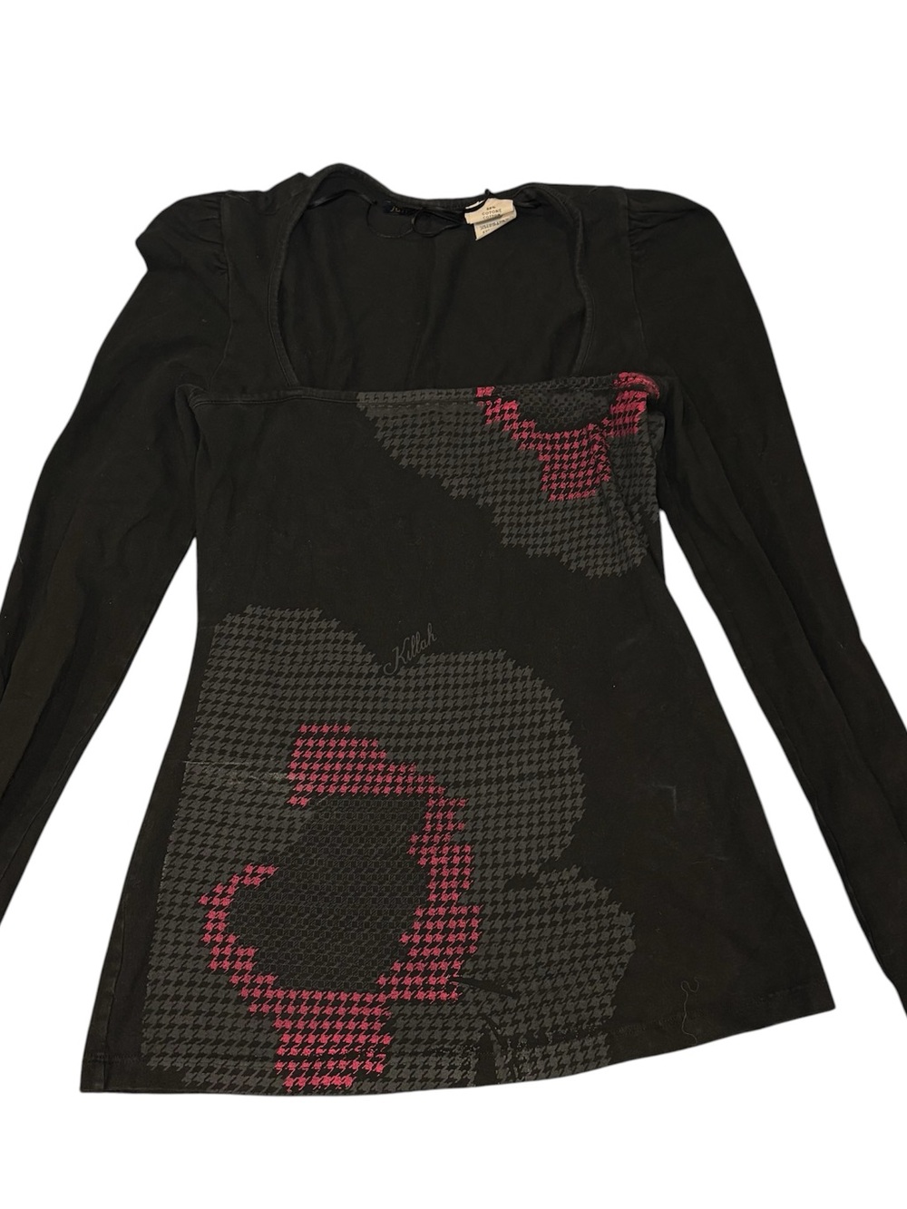 Vintage Killah Miss Sixty Long-Sleeve Graphic Scoop Neck Top -